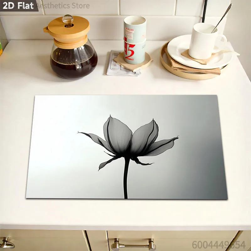 Lotus Cat Chef Tree Spa Stone Print Super Absorbent Drying Mat Waterproof Kitchen Counter Drain Pad Decor Placemat