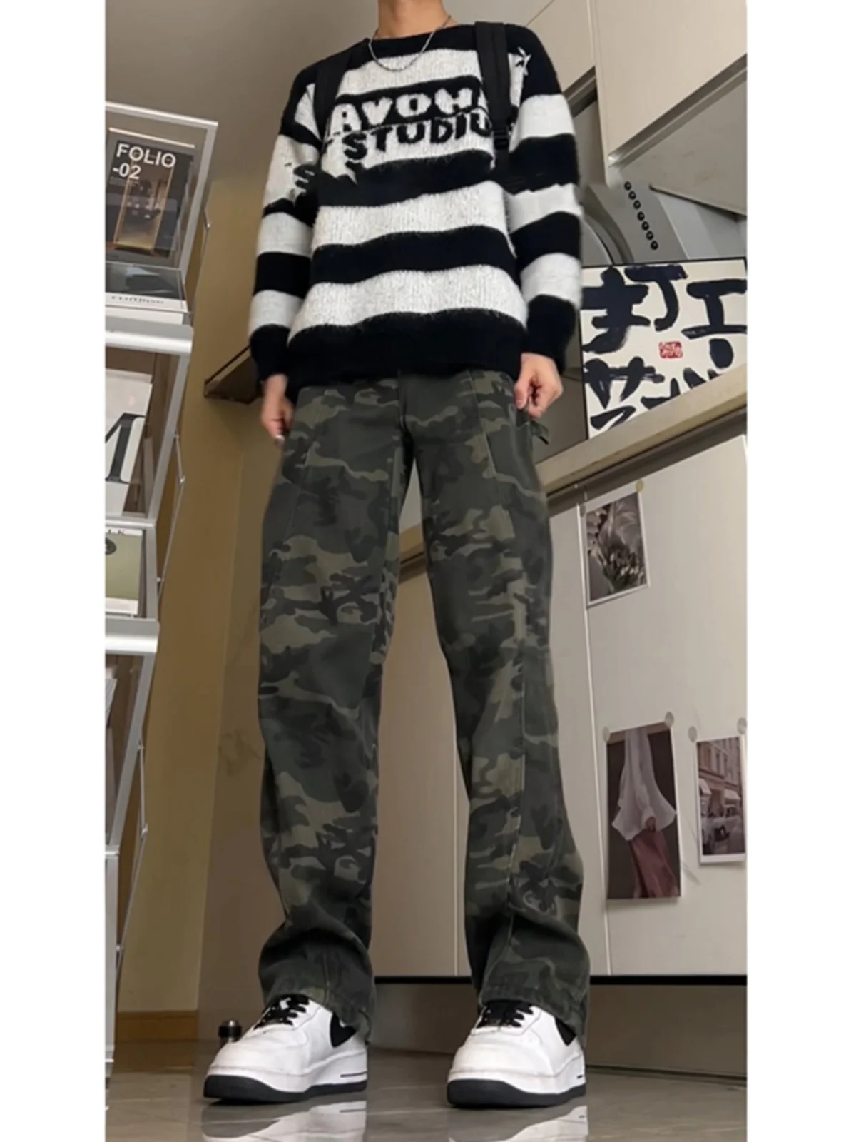 

Cleanfit Camouflage Workwear Jeans Men's High Waist High Crotch Design Sensation Pants American High Street Slim Straight Leg...