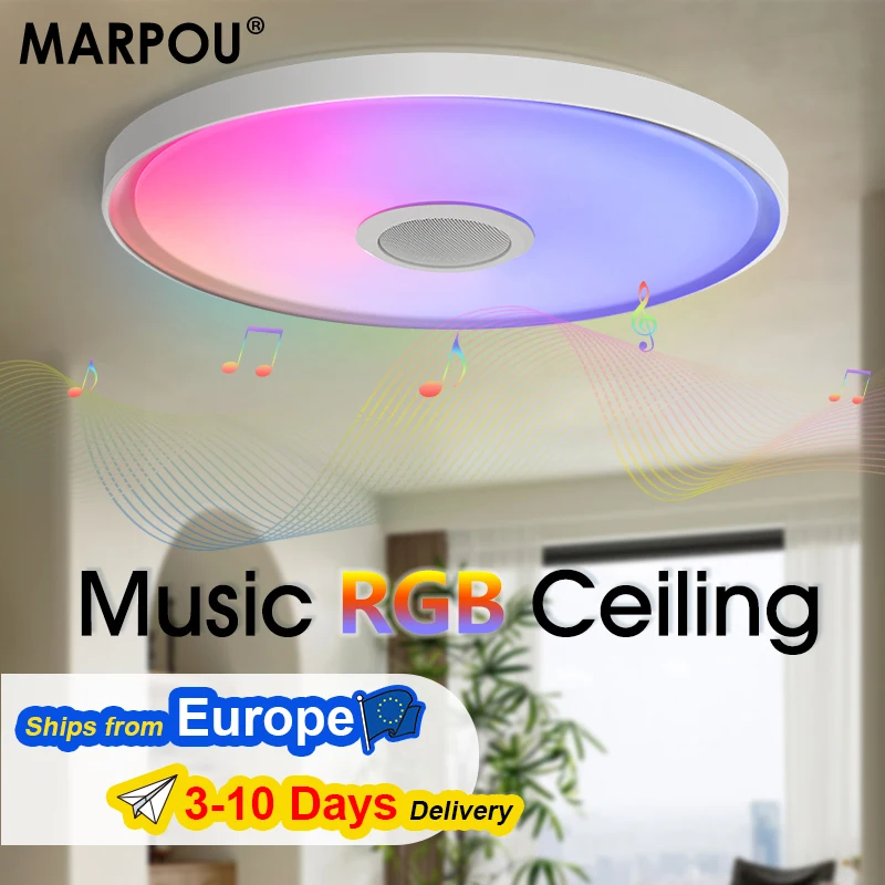 MARPOU LED Modern Ceiling Light RGB Colorful Dimming APP Remote Control 18 Inch Large Size Smart Home Music Ceiling Lamp Bedroom