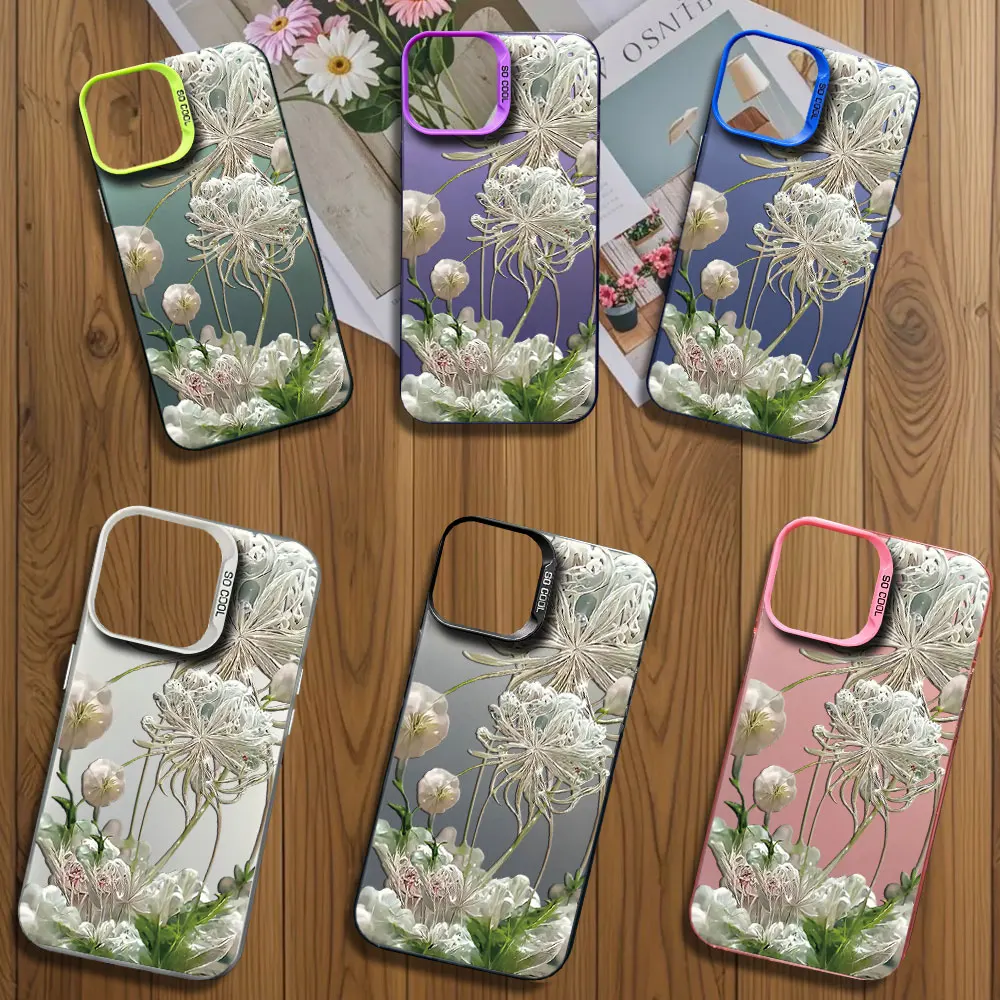 Mirror Korean Museum Flower Printstream Phone Case for iPhone 12 11 13 IMD 14 15 16 Max Pro Plus Laser Cover