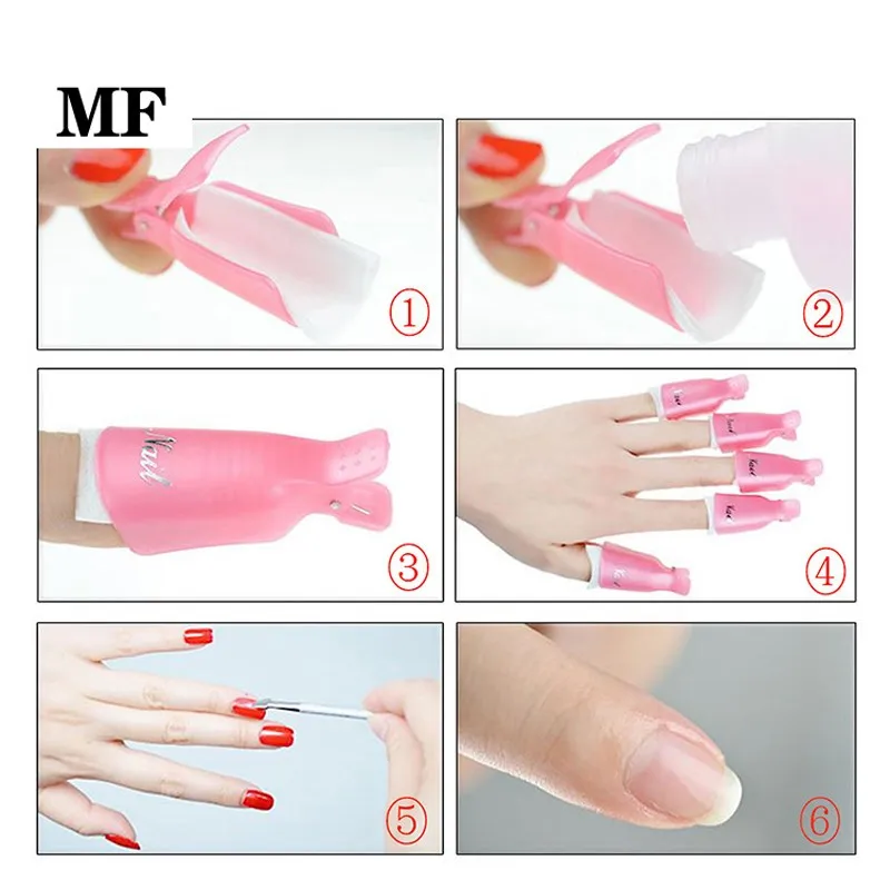 Plástico Nail Art Mergulhe Off Cap Clip, UV Gel Polonês Removedor Wraps, Unha Cleaner, Ferramentas Desengordurante, 10Pcs