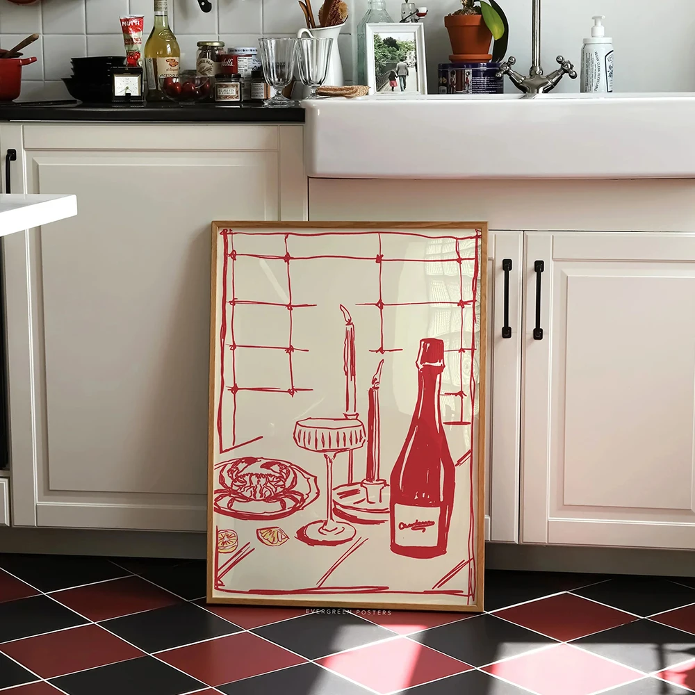 1pc frameless Canvas Painting 1pc frameless Modern Food Art For Pink Kitchen Decor Living Room Bedroom Home Red Hand Drawn Dinin