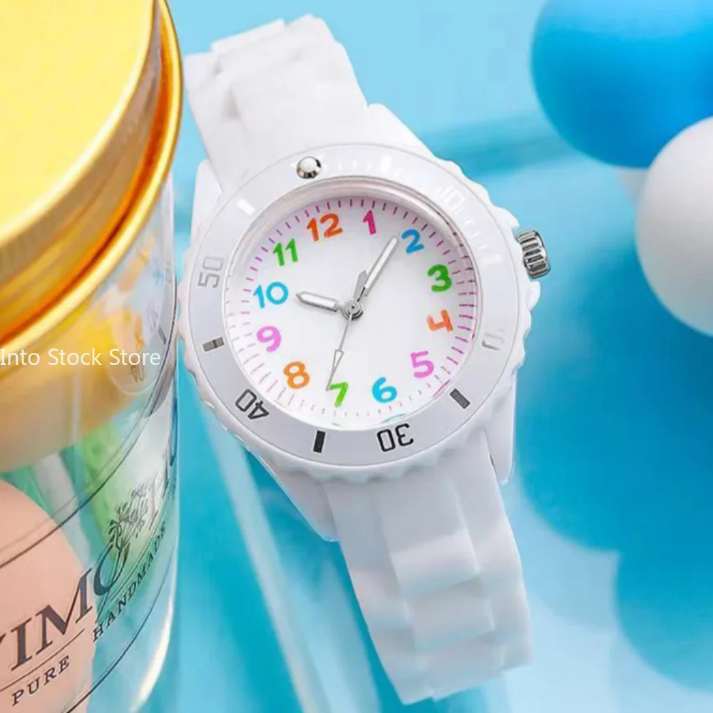 Kids Analog Watch for Boys Girls Soft Silicone Band Colorful Number Cute Watches for Children Water Resistant Quartz Wristwatch