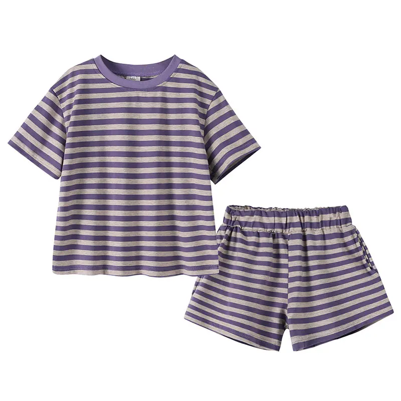 

Fashion Striped Print Kids Clothes Girl Outfit Set Cotton Short Sleeve Tops Shorts 2Pcs Summer Children Boys Clothing 1-12 Years