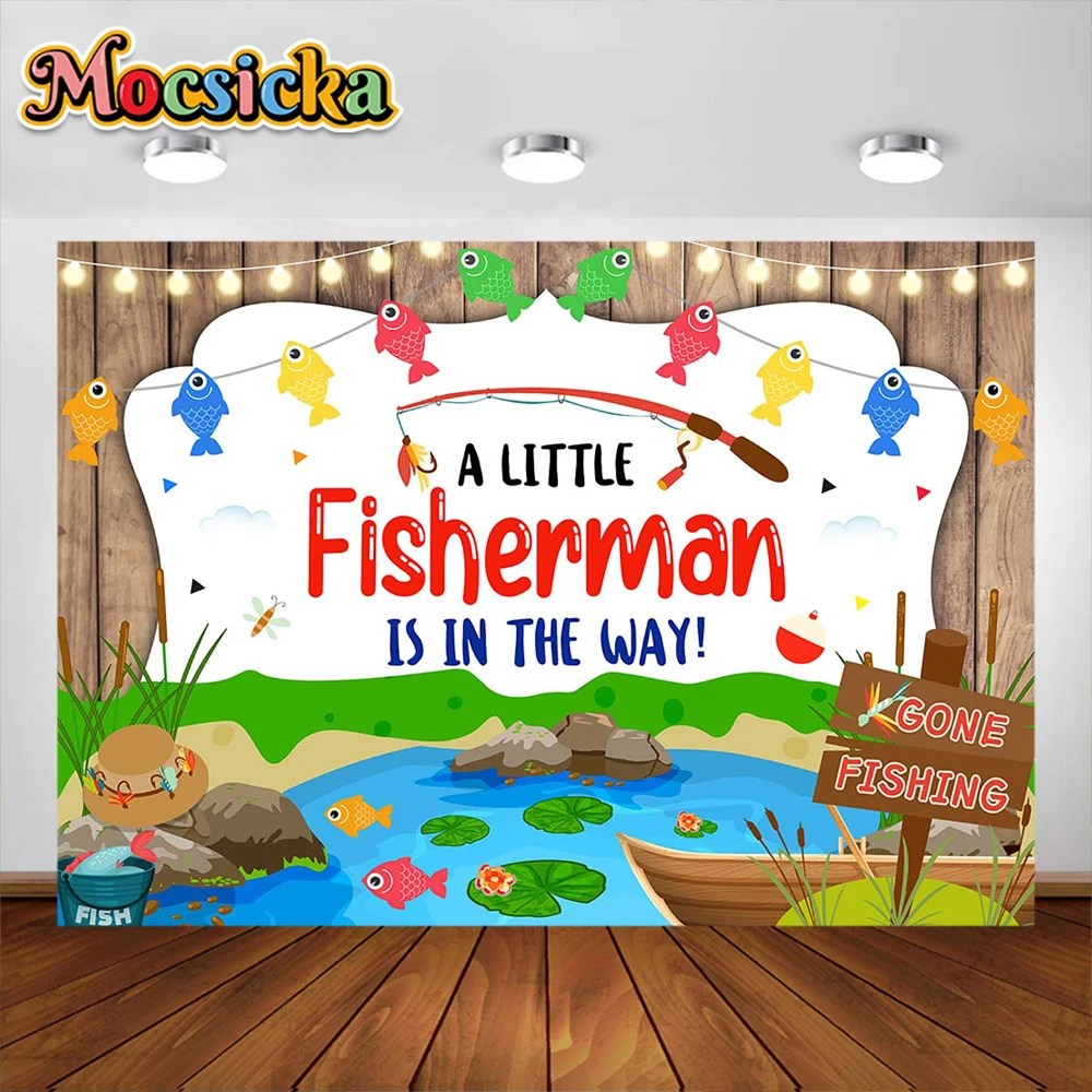 

Baby Shower Photography Backdrop Boys Welcome Party Decor A Little Fisherman Is In The Way Background for Photo Studio Banner