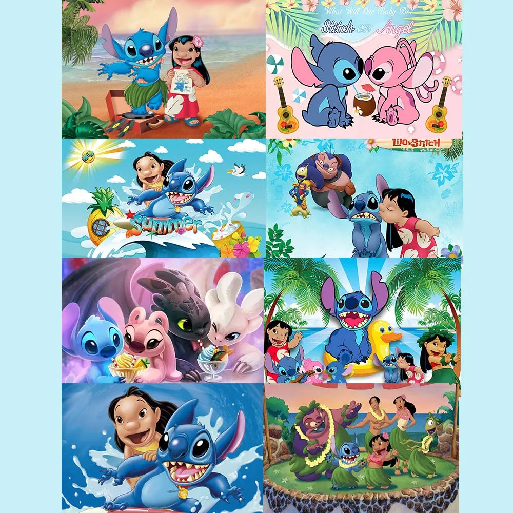 

Disney Lilo＆Stitch themed birthday baby gender unveiling party background decoration poster children's toys birthday gifts