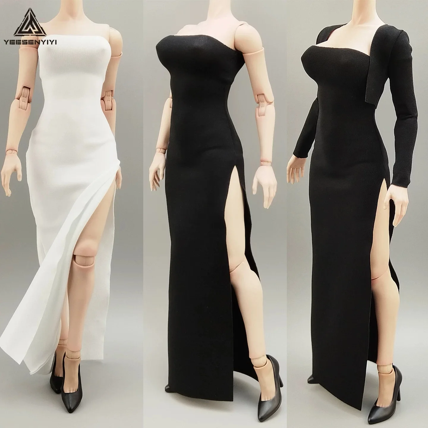 Weibliches trägerloses Maxikleid mit Schlitz im Maßstab 1:6, Cardigan-Kleidungsmodell, passend für 12 Zoll AT206 AT206 S07C VCD-03 Actionfigur-Körper