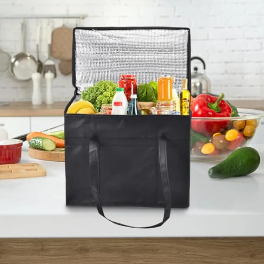 4 عبوات من أكياس توصيل الطعام المعزولة 2 XXXL 2 XL أكياس حرارية باردة ساخنة قابلة لإعادة الاستخدام مع أطباق قاعدة قابلة للإزالة توصيل بيتزا تقديم الطعام