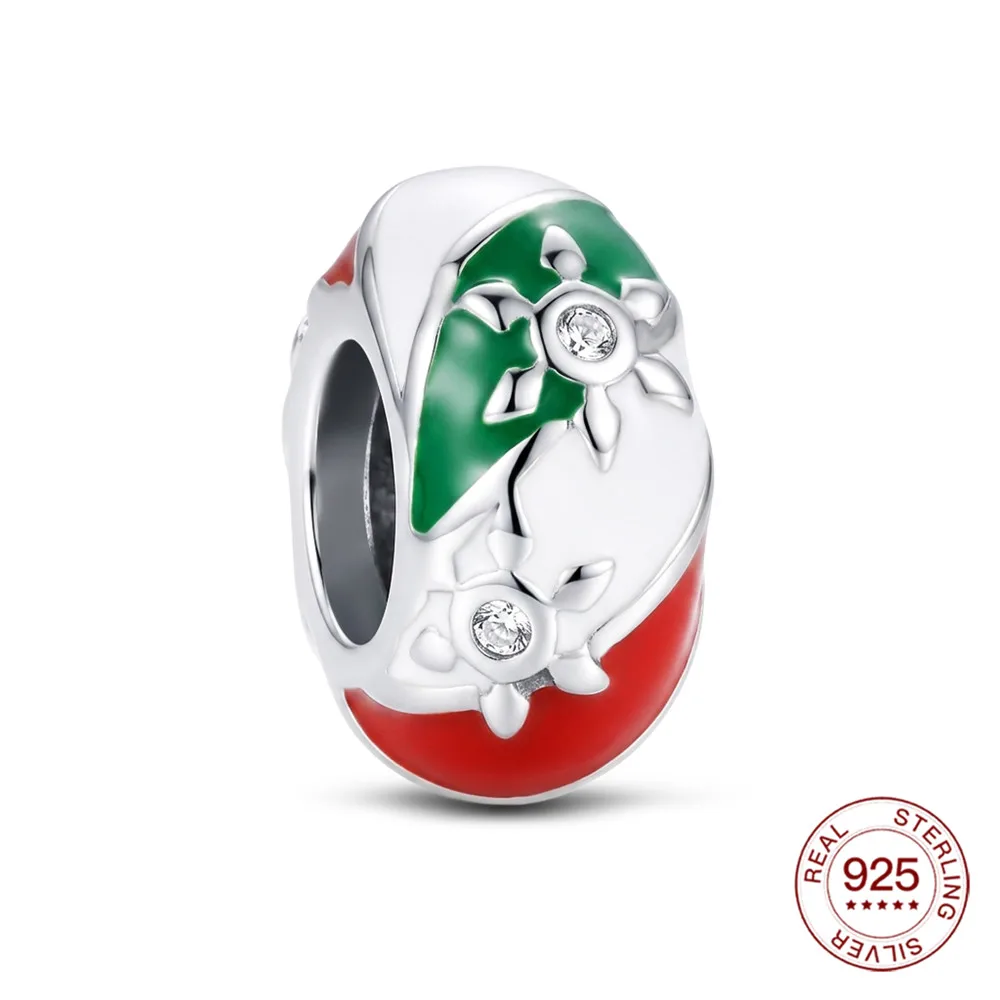 925 Sterling Silver Charm Christmas Three-Color Resin Positioning Clasp Fit Original Bracelet DIY Jewelry Bless Gift For Women