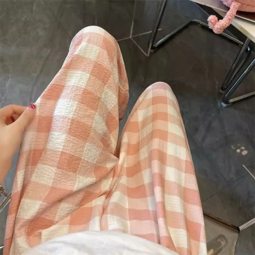 

Soft Stripe Plaid Casual Pants Women High Waist Wide Leg Girls’ Sleepwear Pajamas Nightwear Baggy Home Pajama Teenagers
