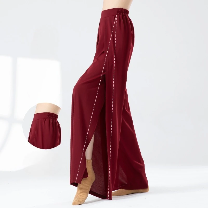 Pantalon de danse moderne à jambes larges et droites, pantalon d'entraînement à haute fente, danse classique chinoise, vêtements de danse d'été pour femmes adultes