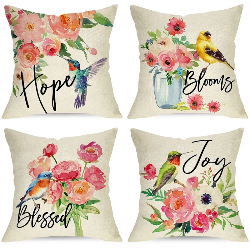 ABFW Spring Pillow Covers 18X18 Set of 4, Spring Decorations Cushion Case Farmhouse Throw Pillow Covers, Home Couch Decor