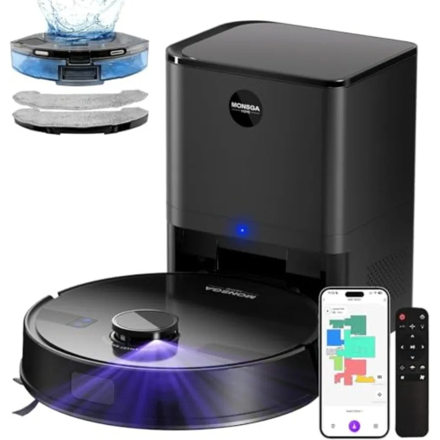 Robot Vacuum and Mop Combo 6000Pa Robotic Vacuum with 3.5L Self Emptying Station Lidar Navigation Robot Vacuum Cleaner 180mins