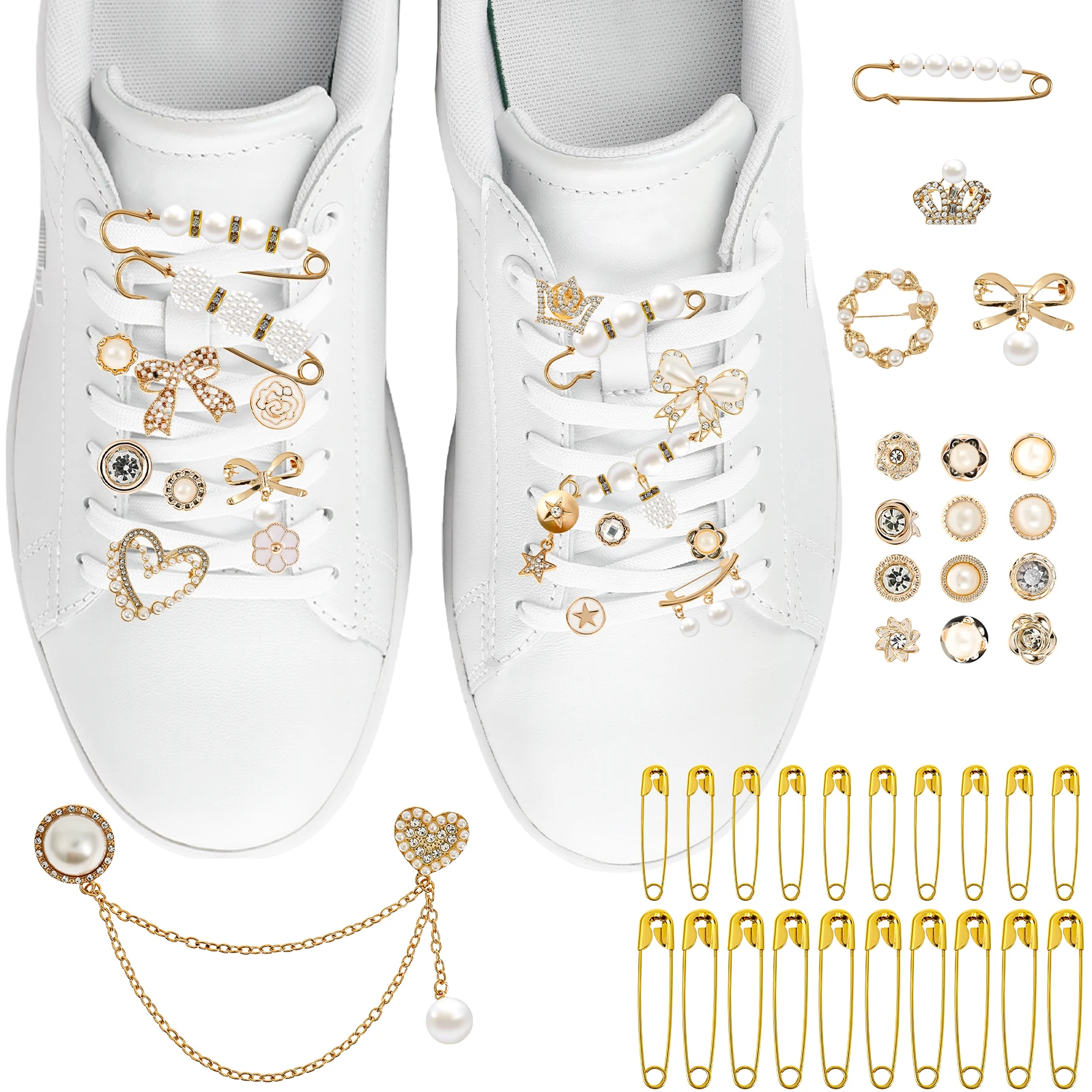 Faux Crystal Shoe Charm Set No Stitch Required Exquisite Personalizing Shoe Charm With Safety Pin for Women Sneaker