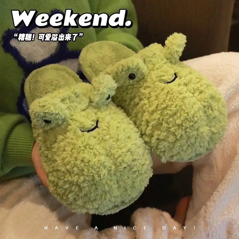 Animal Green SlippersWinter Cartoon Cute Room Shoes Home Couple Slippers Cute Frog Shoes Dormitory Non Slip Warm Cotton Slippers