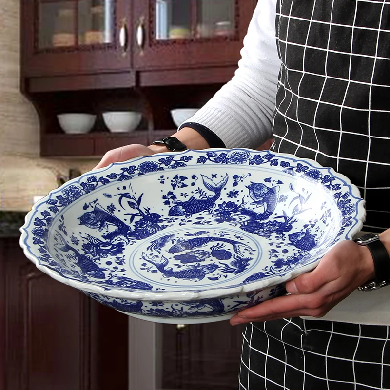 10inch Blue And White Ceramic Fish Plate Fish Plate Chopped Pepper Fish Head Spaghetti Roast Turkey Roast Goose Dish Tablewear