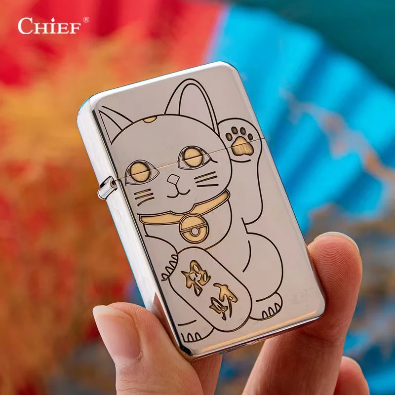 2024 CHIEF Pure Copper Personality Sculpture Windproof Kerosine Lighter Classic Grinding Wheel Ignition Lighters Smoking Gadgets