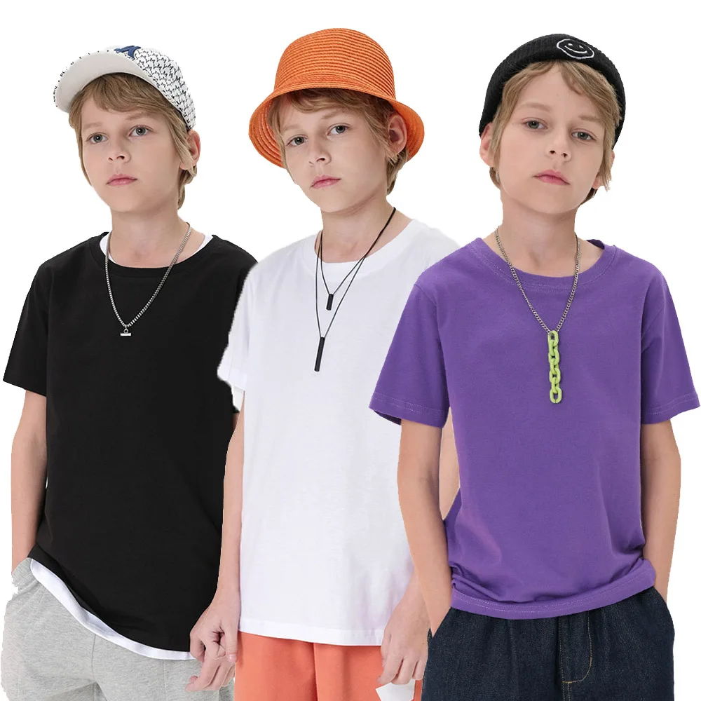 Boys Girls T Shirt 100 Cotton Kids Toddler 3 5 6 7 8 9 10 11 12 13 14 Years Short Sleeve Basic White Black Tshirt Summer Clothes