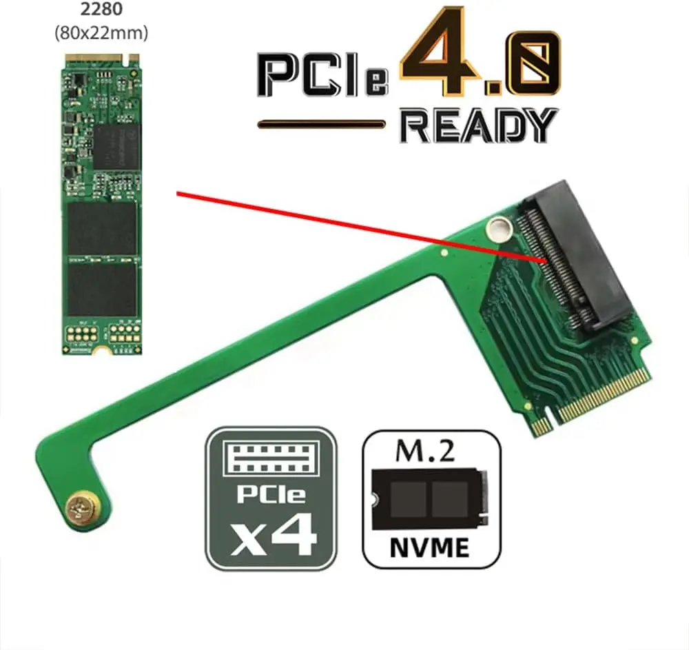 

90 Degree Angled PCI-E 4.0NVME M-Key M.2 22x30mm to 22x80mm High Storage Extension SSD Converter Board Upgrade Expansion Adapter