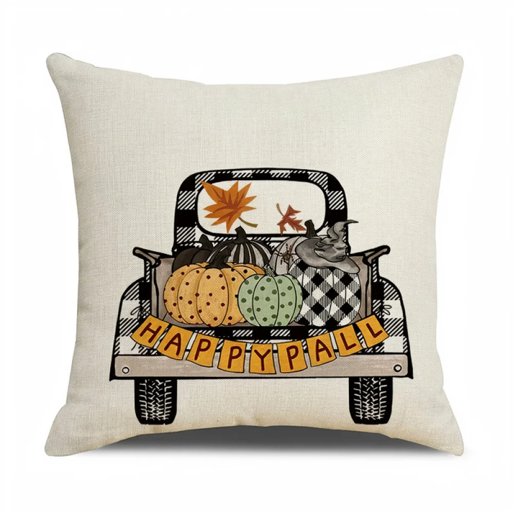 Autumn Style Decorative Pillow Cover Pumpkin Carriage Print Linen Cushion Case Modern Minimalist Home Textile Supplies
