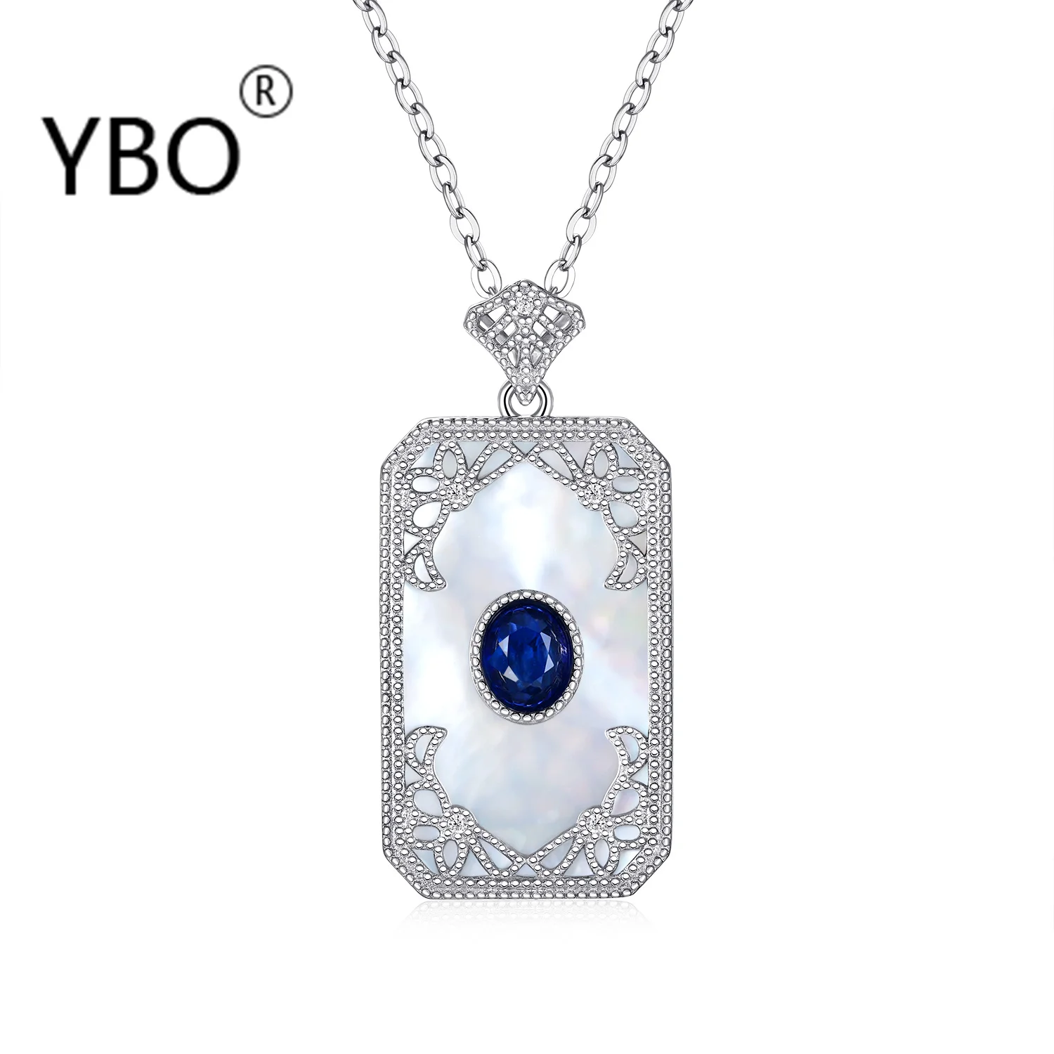 

YBO Natural Sapphire Stone Pendant Necklaces For Women 925 Sterling Silver Blue Gemstones Square Fine Jewelry Birthday Gifts