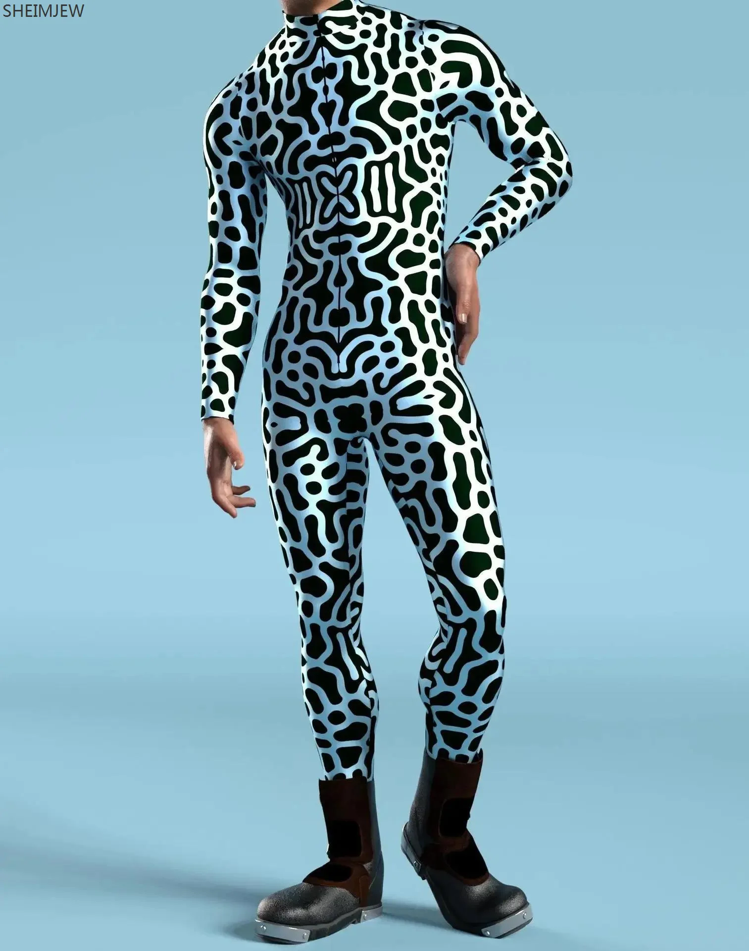 Männer Kunst unregelmäßige Linien 3D-Druck Overall Cyberpunk Bodysuit Halloween Karneval Party Cosplay Zentai Anzug Leistung Stram pler