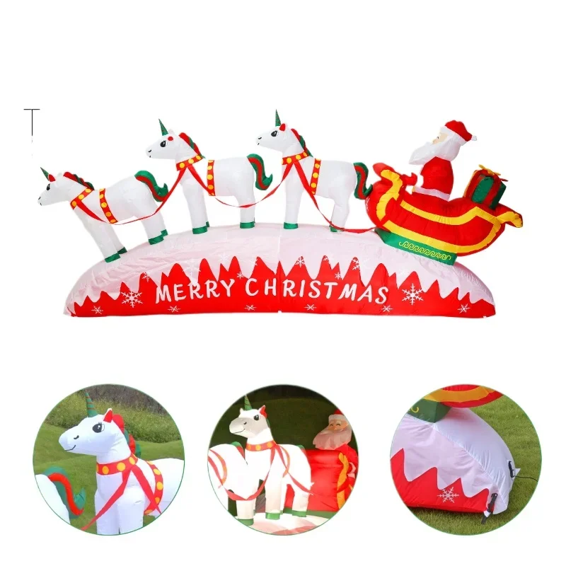 

Christmas decoration air mold 3 meters 3 unicorn pull cart LED inflatable luminous