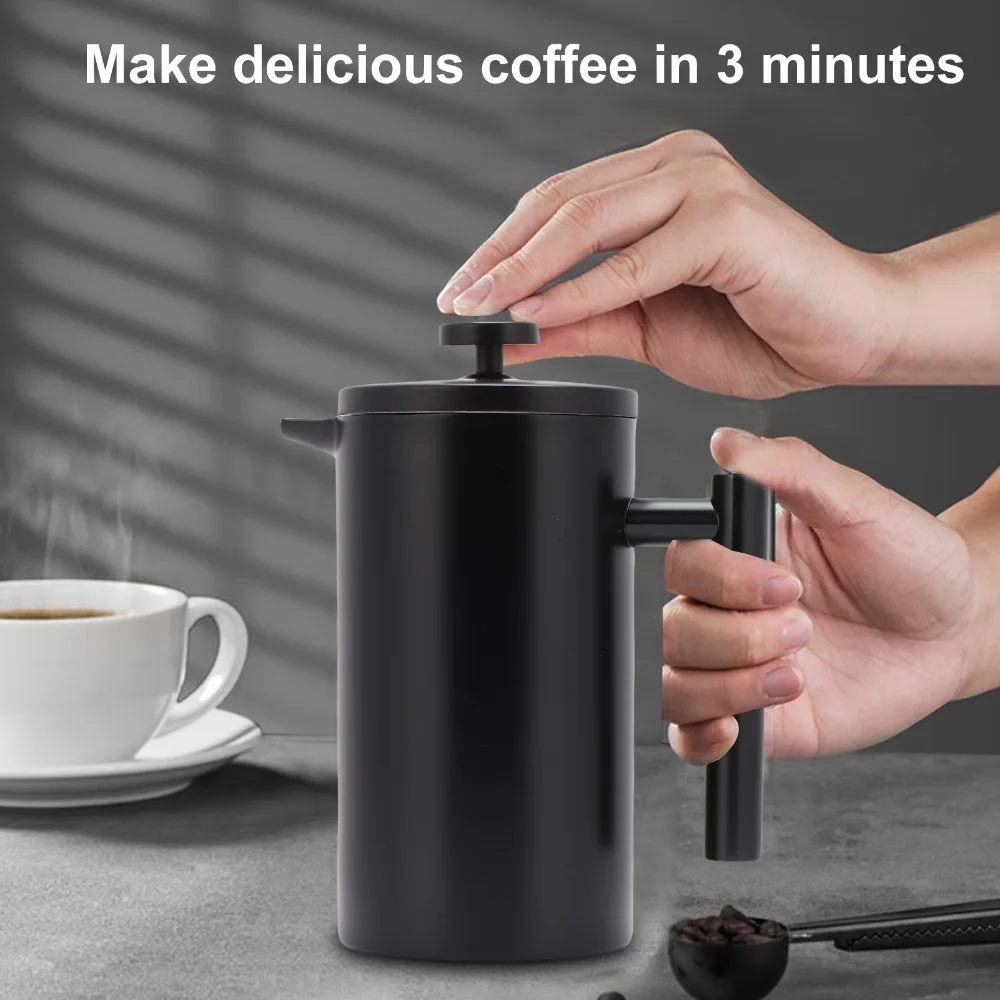 350ml Capacity French Press Coffee Maker 304 Stainless Steel Double Wall Insulated Triple Filter Coffee Press