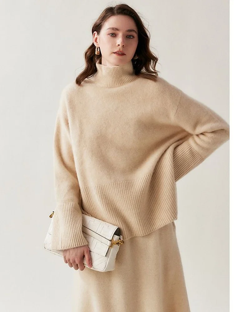 

Элегантный женский свитер с высоким воротом, утепленный, для весны и осени, свободный, мягкий, вязаный, теплый, с длинным рукавом, для ношения под одеждой