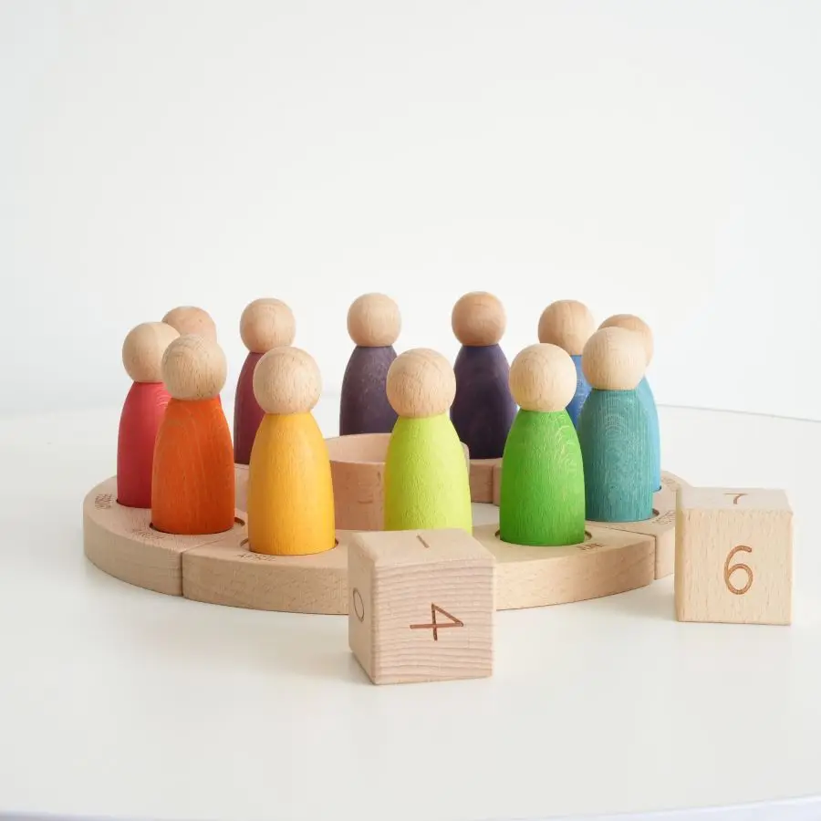 บล็อกไม้บีชแบบจุ่ม ปฏิทิน ของเล่นตัวต่อสำหรับเด็กเล็ก เล่นบ้าน ตัวต่อเสริมพัฒนาการเด็กเล็ก