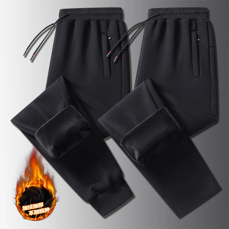 

Autumn Winter Casual Pants High Quality Plush Elastic Leg Straight Sports Pants for Men New Loose and Fat Fit Plus Size Pants