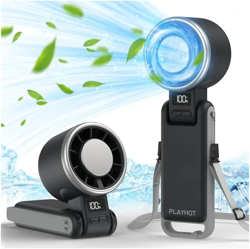 

Handheld Turbo Fan with Ice Cooling, Rechargeable, Up to 12Hrs, 5 Speeds 25550RPM for Travel Outdoor Camping