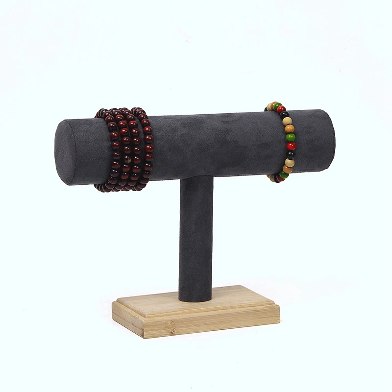 T-Förmigen Holz Basis Halskette Armband Schmuck Display Rack Uhr Schmuck Lagerung Rack Display Prop Schmuck Rack Dunkelgrau
