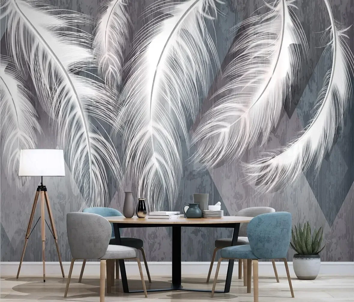 Custom white feather Mural Wallpaper 3D living room Bedroom Fresco Modern Art 3D wall papers Home Decor Papel De Parede Sala