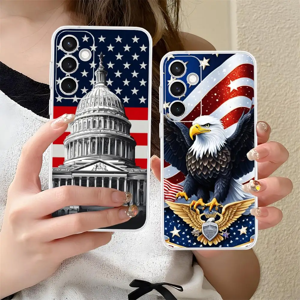 

Чехол для мобильного телефона с флагом США и Америки для Samsung Galaxy S25 S24 S23 S22 S21Plus FE, ультра прозрачный цветной чехол, роскошный смартфон