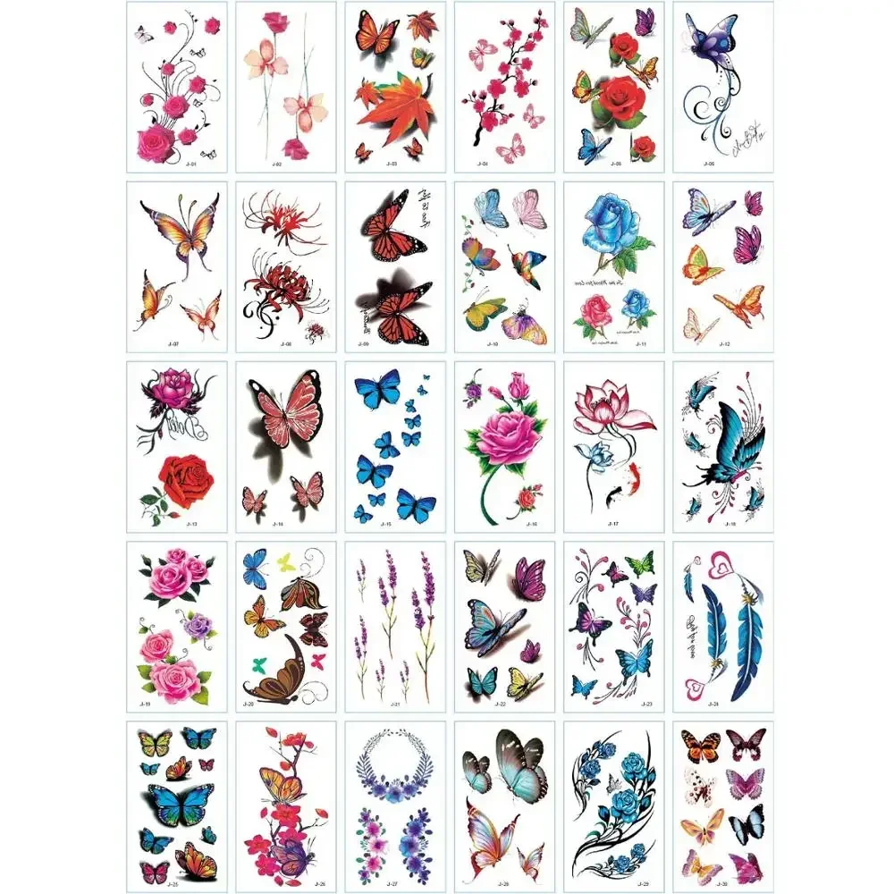 Wholesale 30 Sets (30Pcs/Set) No Repeat Temporary Tattoo Stickers Waterproof Arm Clavicle Body Art Butterfly Sticker Disposable