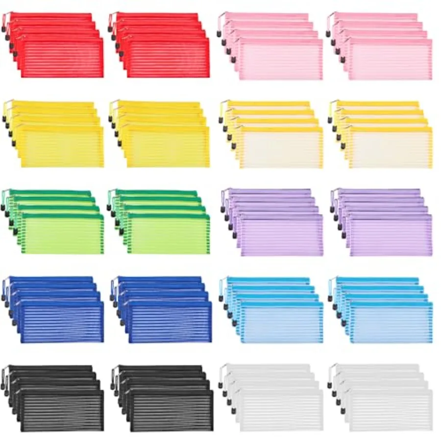 JARLINK 80 Pack Mesh Zipper Pouch Pouch Bulk in 10 Colors Multipurpose Storage Bags for Organizing Makeup Essentials Travel Acc