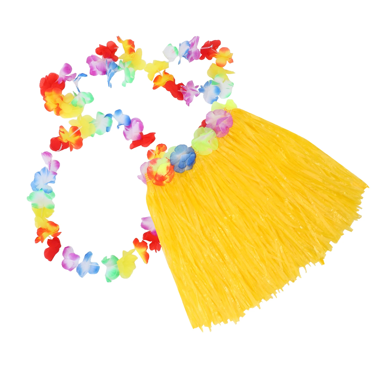 Hawaiian Skirt Set Colorful Luau Party Costume For Kids With Head Hoop Bracelets Neck Garland Yellow Beach Island Theme