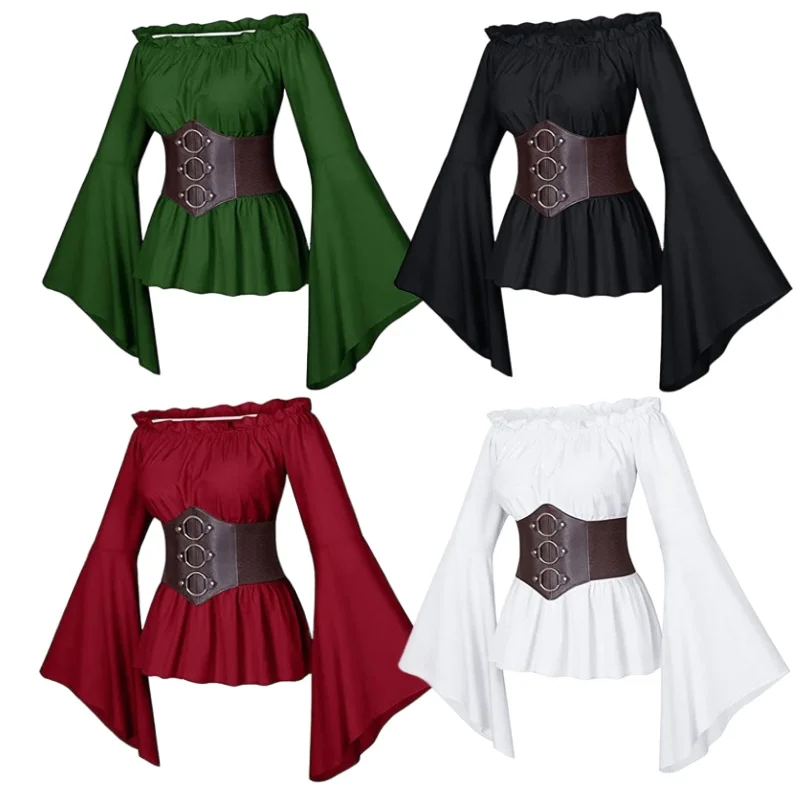 

Medieval Renaissance Shirt Victorian Steampunk Gothic Cosplay Costumes Vintage Women's Pirate Shirt Halloween Carnival Dress Up