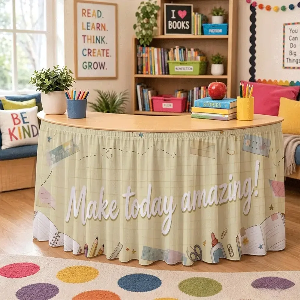 Table skirt, letter print, stationery pattern, simple and modern, classroom decoration, party tablecloth decoration