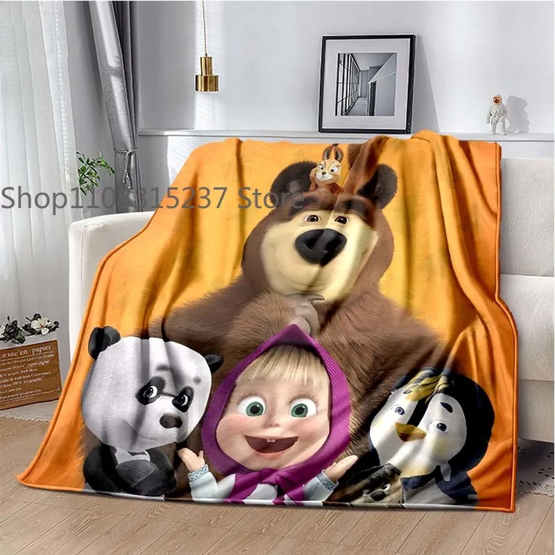 Cartoon M-Masha and the Bear Poster Blankets,Soft Warm Throw Blanket,for Bathroom Bedroom Living Room Sofa Bed Car,brithday Gift