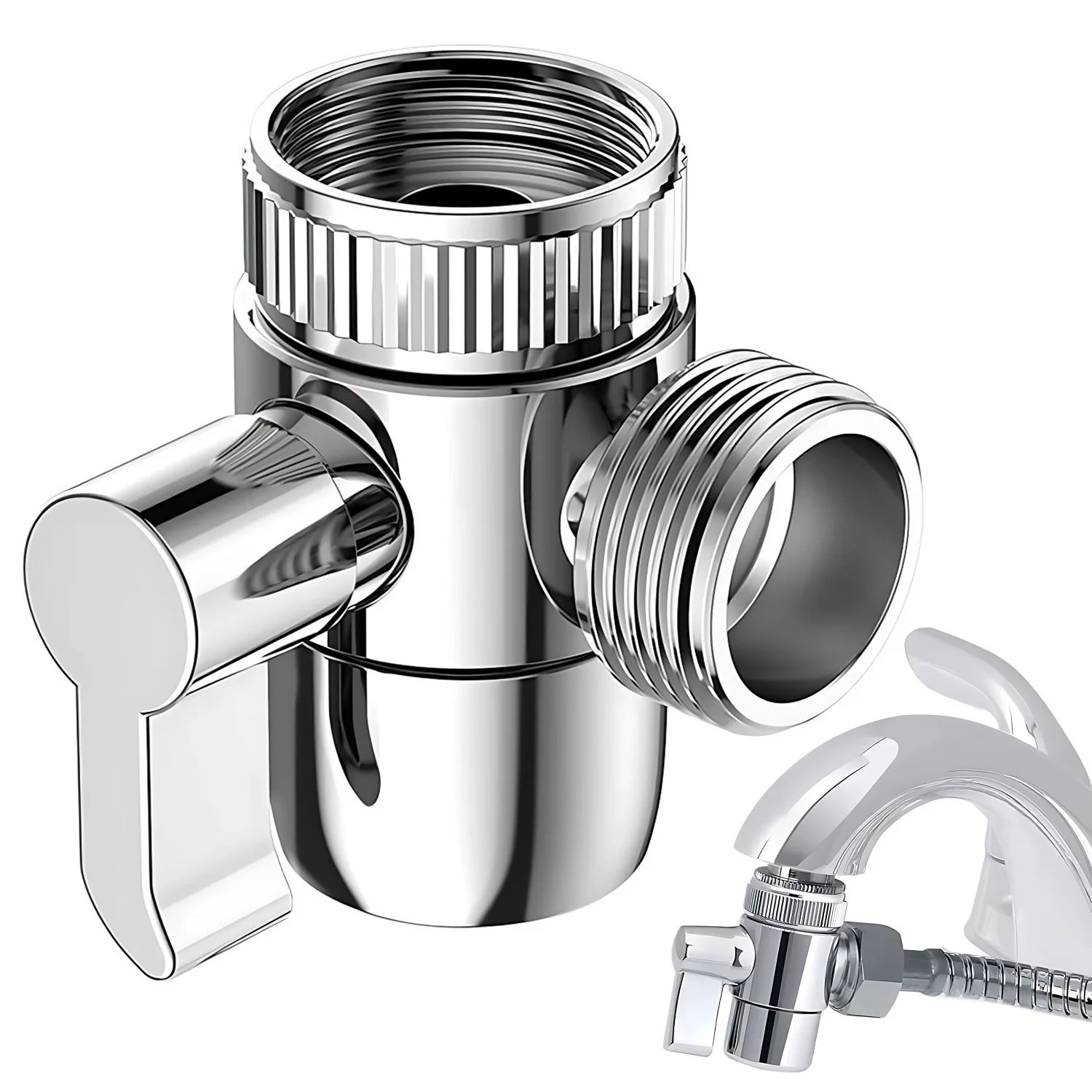 Faucet Diverter Valve, 3-Way Diverter Valve for Hand Held Shower, Sink Faucet Splitter for Kitchen and Bathroom