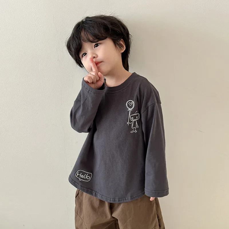 Spring Autumn Baby Cotton Embroidery Bottoming Shirt Kid Girl Cartoon Loose Long Sleeves T-shirt Boy Children Casual Tops 2024 image 6