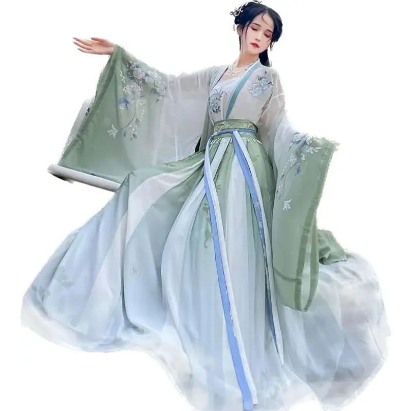 Hanfu Dress Women Chinese Traditional Cosplay Costume Ancient  Gradient Green&Blue Hanfu Dress 2024 Summer Dress Plus Size XL