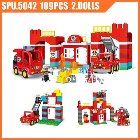 1009 109pcs Urban Fire Rescue Firefighting Fire Station Big Size Large Particle Building Blocks Toy Brick