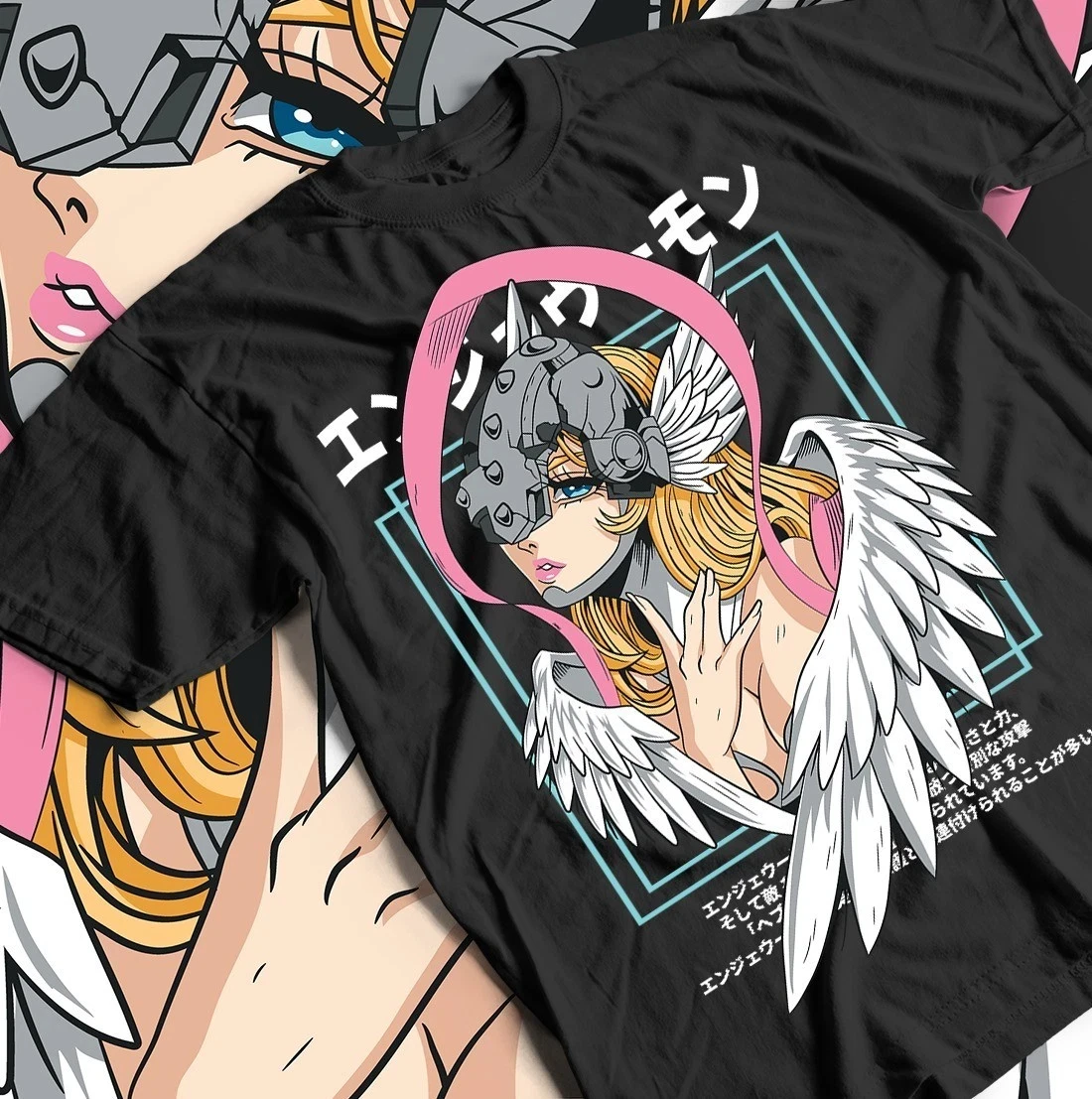 Camiseta Angewomon-Camiseta Kawaii de cómic Digital de Anime de los años 90, regalo, Top holgado cómodo de algodón de verano para hombres y mujeres