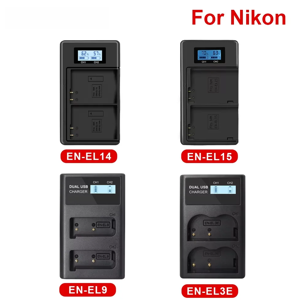 Camera Battery Charger EN-EL14 EN-EL15 EN-EL9 EN-EL3E EN EL14 EL15 EL9 EL3E LCD Dual Smart Charger for Nikon Camera Battery
