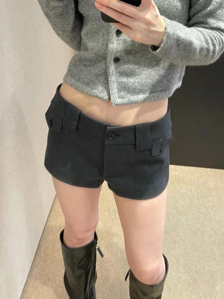 

Gray Low Waist Suit Shorts y2k Simple Casual Slim Hundred Pockets Decoration Woman clothing 2024 Spring New