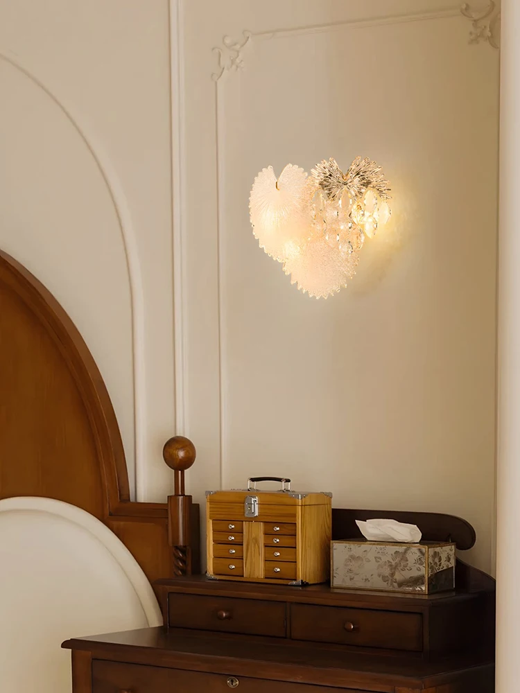 Light Luxury Heart Shape Wall Sconce K9 Crystal Clear Glass Leaf For Bedroom Bedside Living Room TV Background Wall Corridor