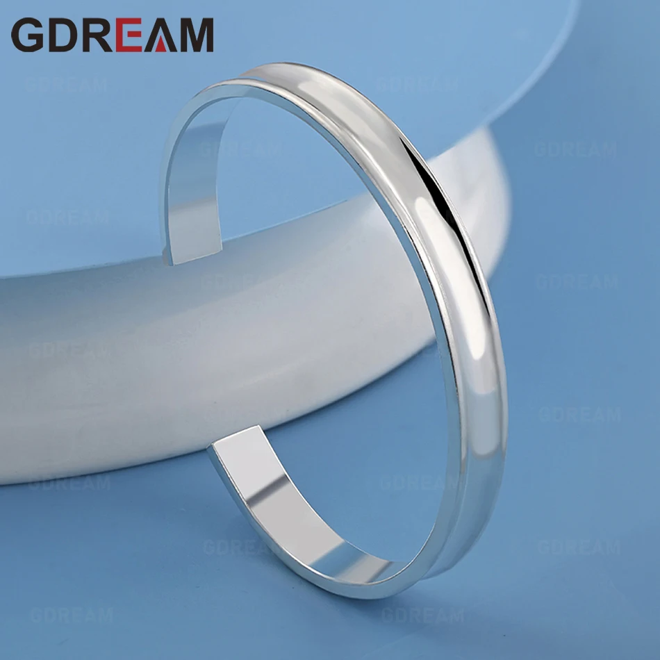 

GDREAM 925 Sterling Silver 8mm Round Smooth Open Bangle For Women, Vintage Elegant And Noble Party Jewelry